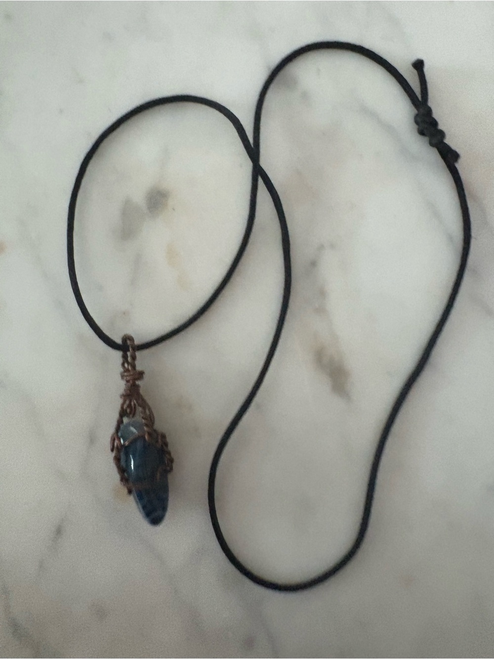 Handcrafted Blue Stone Wire-Wrapped Pendant Necklace - Women Jewelry